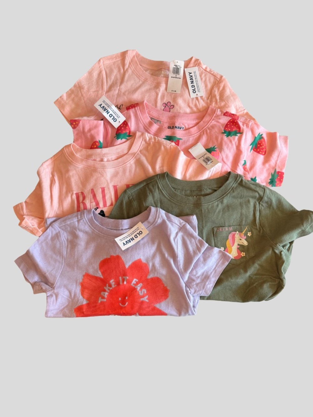 Old Navy Girls Short Sleeve Tee Bundle - Pink, Peach, Lavender, Green